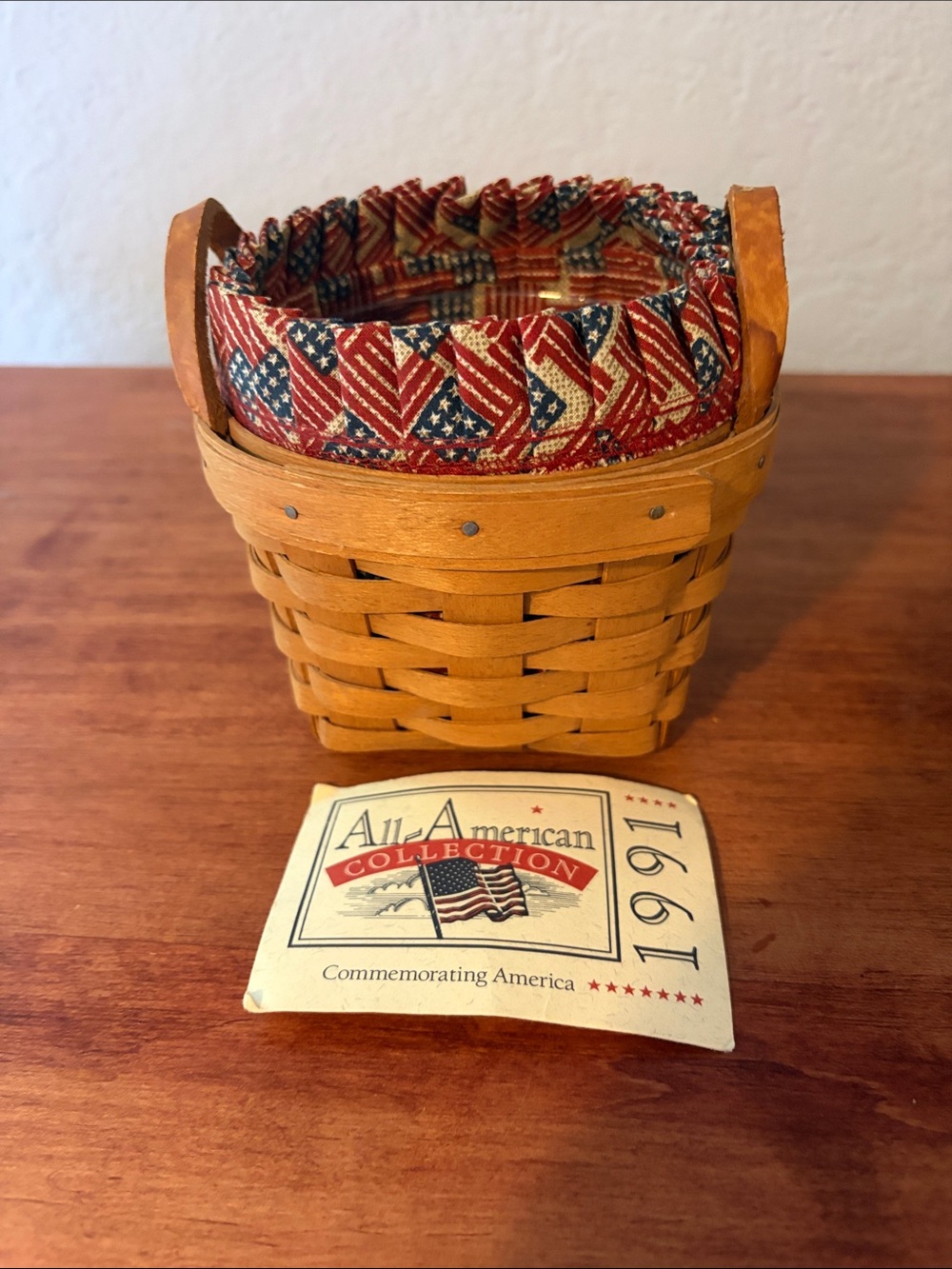 Longaberger Patriotic Red, Blue & Cream Fabric-Lined Basket